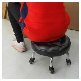 OBMMIRAO Pedicure Stool Low Roller Seat,Swivel stools Round Stool with Wheels, Black Low Chair with Wheels,PU Leather (Black StyleB)
