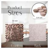 Blujellyfish Copper Penny Round Tile Wall Backsplash Accents Penny Round Mosaic Tiles for Shower Floor (Box of 5 Sheets)