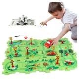 XAZASTOV Puzzle Track Car Play Set, Plastic Puzzles for Kids with Vehicles, Railcar Puzzle, Car Tracks for Toddlers, Toys Gifts for 3 4 5 6 Year Old Boys, Toddler Boy Toys 3-4