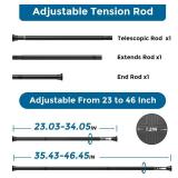 AIZESI 2Pack Tension Curtain Rod 23-46 Inch No Drilling Adjustable Black Tension Rod Extendable Spring Loaded Curtain Rods for Window Doorway Kitchen Closet Bathroom