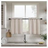 DUKIYO Semi Sheer Kitchen 24 Inch Curtains for Windows Flax Linen Elegant Boho Farmhouse Drapes Short 2 Panels Set Light Filtering Tan Beige Cafe Curtains for Bathroom Laundry RV Rod Pocket W25xL24
