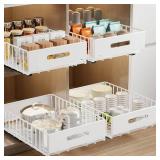 MUSTORN 2 Pack Pull Out Cabinet Organizer, Slide Out Cabinet Drawers Peel and Stick Pull Out Drawers Heavy Duty Pull Out Shelf for Kitchen, Cupboard, Pantry, Bathroom (16.5\" D*11.8\" W*3.94\" H-White