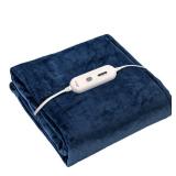 Tefici Electric Heated Blanket Twin,Super Cozy Soft 2-Layer Flannel 62\" x 84\" Heated Twin Size with 3 Heating Levels 8 Hours Auto Off, Machine Washable, ETL and FCC Certified, Home Office Use, Blue