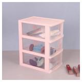 Gonice Small 3 Drawer Storage Organizer, Pink Plastic Drawer Storage, Small Desktop Organizer for Home, Office