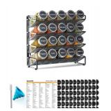 SpaceAid Spice Rack Organizer with 20 Spice Jars, 386 Spice Labels, Chalk Marker and Funnel Set for Cabinet, Countertop, Pantry, Cupboard or Door & Wall Mount - 20 Jars, 9.8" W x 10.8"H, Black
