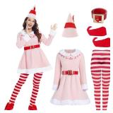 rumnigh Christmas Elves Costume For Women,Elves costume adult Women Christmas Cosplay Costume Full Set(Pink, Large)
