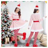 rumnigh Christmas Elves Costume For Women,Elves costume adult Women Christmas Cosplay Costume Full Set(Pink, Large)