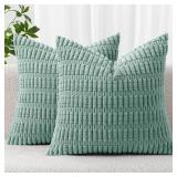 MIULEE Pack of 2 Corduroy Decorative Throw Pillow Covers 18x18 Inch Soft Boho Striped Pillow Covers Modern Farmhouse Home Decor for Summer Sofa Living Room Couch Bed Teal Green