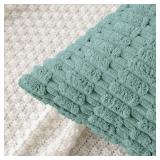 MIULEE Pack of 2 Corduroy Decorative Throw Pillow Covers 18x18 Inch Soft Boho Striped Pillow Covers Modern Farmhouse Home Decor for Summer Sofa Living Room Couch Bed Teal Green