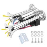 FILTERUP 12V 600DB Upgraded Air Horn Dual Trumpets, Super Loud Train Electric Horn Kit with Air Compressor Compatible with 12V vehicles Trucks Trains Boats Pickup SUVs Cars Speaker