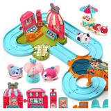 Hamster Car Track Toys for Kids - Pretend Play Ice Cream Theme Educational Track Car Games Set with 2 Mini Hamster Toys & Accessories, Birthday Gift for 3 4 5 6 7 Year Old Toddlers Boys Girls