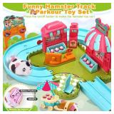 Hamster Car Track Toys for Kids - Pretend Play Ice Cream Theme Educational Track Car Games Set with 2 Mini Hamster Toys & Accessories, Birthday Gift for 3 4 5 6 7 Year Old Toddlers Boys Girls