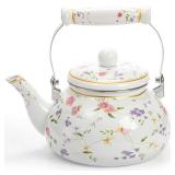 Jucoan Vintage Enamel Tea Kettle, 2.6 Quart Floral Enamel Water Kettle Teapot with Porcelain Handle for Stovetop Home Kitchen Camping, Housewarming Wedding Bridal Shower Thanksgiving Christmas Gift