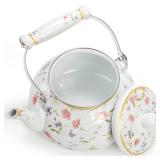 Jucoan Vintage Enamel Tea Kettle, 2.6 Quart Floral Enamel Water Kettle Teapot with Porcelain Handle for Stovetop Home Kitchen Camping, Housewarming Wedding Bridal Shower Thanksgiving Christmas Gift