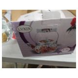 Jucoan Vintage Enamel Tea Kettle, 2.6 Quart Floral Enamel Water Kettle Teapot with Porcelain Handle for Stovetop Home Kitchen Camping, Housewarming Wedding Bridal Shower Thanksgiving Christmas Gift