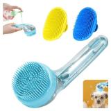 Peehss 3Pcs Dog Bath Brush, Dog Scrubber for Bath, Dog Shampoo Brush Bubble Maker, Dog Paw Washer, dog grooming Massage Brush with Adjustable Ring Handle, dog accessories for Short & Long Hair -Blue