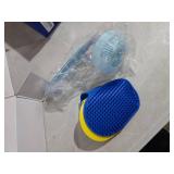 Peehss 3Pcs Dog Bath Brush, Dog Scrubber for Bath, Dog Shampoo Brush Bubble Maker, Dog Paw Washer, dog grooming Massage Brush with Adjustable Ring Handle, dog accessories for Short & Long Hair -Blue