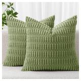MIULEE Pack of 2 Spring Corduroy Decorative Throw Pillow Covers 18x18 Inch Soft Boho Striped Pillow Covers Modern Farmhouse Home Decor for Summer Sofa Living Room Couch Bed Sage Green