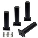 Kyuionty 4 Pack Adjustable Furniture Legs Round 1.5\" Dia Thickened Aluminum Alloy Sofa Shelves Table Kitchen Adjustable Feet 6\" Height (Black)