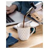 LE TAUCI Coffee Mugs 12 oz, Ceramic Mug Set Set of 4, Embossment Cups for Espresso, Latte, Tea, Cocoa, Cappuccino & Mocha, Dishwasher Oven Microwave Safe - 3.4 inch, Arctic White