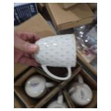 LE TAUCI Coffee Mugs 12 oz, Ceramic Mug Set Set of 4, Embossment Cups for Espresso, Latte, Tea, Cocoa, Cappuccino & Mocha, Dishwasher Oven Microwave Safe - 3.4 inch, Arctic White