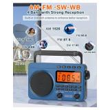 Digital AM FM Shortwave Radio with Best Reception,4000mAh Rechargeable Portable Radio with NOAA Weather Alert, Big Speaker, Digital Tuner and Stereo Earphone,Support Micro SD Card and USB MP3 Player