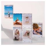 Roafilia 6-Pack Connectable Magnetic Acrylic Photo Frames for Fujifilm Instax Minifilm, 2x3 Film &2.36x3.54 Freestanding Double-Sided Display (Holds 12 Photos), 8mm+8mm Thickness Clear Picture Frame f