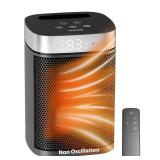 Small Portable Space Heater for Indoor Use - VOCRS 1500W PTC Electric Heater with Thermostat, Remote Control, 12H Timer, Eco and Fan Mode, Rapid and Safe Heating for Bedroom, Office