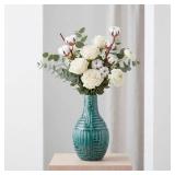 hjn Teal Hand-Glazed Ceramic Vase - 9.4" H Modern Decorative Centerpiece Vase for Fresh/Dried Flowers, Home Decor for Living Room Bookshelf Mantel | Wedding Housewarming Gift