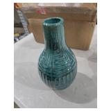 hjn Teal Hand-Glazed Ceramic Vase - 9.4" H Modern Decorative Centerpiece Vase for Fresh/Dried Flowers, Home Decor for Living Room Bookshelf Mantel | Wedding Housewarming Gift