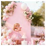 7.2FT Baby Pink Arch Cover,Spandex Fitted Wedding Arch Stand Covers Round Top Chiara Backdrop Cover for Birthday Party Ceremony Banquet Decoration