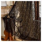 WAZZIO Whimsigoth Gothic Lace Curtains 63\" Length - Dark Academia Black Sheer Privacy Drapes with Tassel Floral Lacy, Rod Pocket Window Panels for Halloween Bedroom DÃ©cor (Set of 2, W52 xL63)