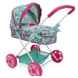 Mint Heart - Daisy Doll Pram - Pink & Green, Bassinet, Storage Basket, Retractable Canopy Mint Heart - Daisy Doll Pram - Pink & Green, Bassinet, Storage Basket, Retractable Canopy