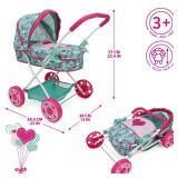 Mint Heart - Daisy Doll Pram - Pink & Green, Bassinet, Storage Basket, Retractable Canopy Mint Heart - Daisy Doll Pram - Pink & Green, Bassinet, Storage Basket, Retractable Canopy