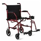 Medline Ultra Lightweight Transport Wheelchair for Adults, Foldable, 19-Inch Seat Width, Red Frame, Black Upholstery Medline Ultra Lightweight Transport Wheelchair for Adults, Foldable, 19-Inch Seat Width, Red Frame, Black Upholstery