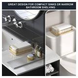 Wican Guest Towel Holder Tray for Bathroom, Oak and Iron Napkins Holder for Powder Room Dinning Table Wooden Basket for Disposable Paper Hand Towels Gold and Oak - Retail: $20