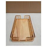 Wican Guest Towel Holder Tray for Bathroom, Oak and Iron Napkins Holder for Powder Room Dinning Table Wooden Basket for Disposable Paper Hand Towels Gold and Oak - Retail: $20