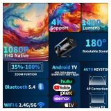 [Built-in Apps & 2026 Upgraded] Mini Projector Support 4K 1080P Auto Keystone 180° Rotatable with WiFi 6 and Bluetooth 5.4, Projector Portable Compatibile with HDMI/TV Stick/Memory Stick/Laptop-Black