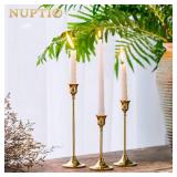Candlestick Holders Taper Candle Holders, Set of 3 Candle Stick Holders Set, Brass Gold Candlestick Holder Set, Vintage Modern Decorative Centerpiece for Table Mantel Wedding Housewarming Gift - Retai