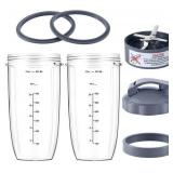 7 Pieces nutribullet Blender Cups & Blade Replacement Set 32oz Huge Cup with 1 Flip-Top To-Go Lid and 1 Lid Ring & Premium Extractor Blade with Compatible with NutriBullet 600w/900w Blender - Retail: 