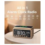 Digital Alarm Clocks Radio for Bedrooms,FM Radio & White Noise Sound Machine with Timer,Bluetooth Speaker,Dual Alarm Clock with Wireless Charging,Dimmable Big LED Display,Holiday Gifts for Men Women -