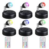Hortsun 6 Pieces Battery Operated Spotlights Indoor LED Wireless Spotlight Indoor 13 Color up Lights with Rotatable Light Head Stick on Wall Hallway for Painting Picture Artwork Closet (Black) - Retai