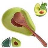 Ceramic Spoon Rest for Stove Top & Kitchen Counter Spoon Holder for Stove & Cooking Spoon Holder for Ladle Cute Coffee Spoon Rest Utensil Rest Spatula Rest, Green Avocado Kitchen Decor & Accessories -