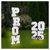 Amyhill 6 Pcs Prom 2025 Yard Signs & Lights, Silver & Black, Outdoor-Decor, Party Supplies