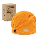 myHomeBody Hair Towel Wrap, Luxury Quick Drying Turban, Ultra Soft Absorbent Charcoal Fiber Cap, with Coconut Shell Button Mango - Retail: $10