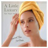 myHomeBody Hair Towel Wrap, Luxury Quick Drying Turban, Ultra Soft Absorbent Charcoal Fiber Cap, with Coconut Shell Button Mango - Retail: $10
