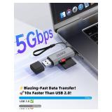 DSRKE SD Card Reader, USB 3.0 & USB C Dual Slots Micro SD Card Adapter, Memory Card Reader for SD, SDHC, SDXC, microSDHC, microSDXC, TF | Compatible with iPhone 17/16/15, Android, Windows/macOS - Reta