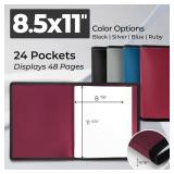 Dunwell Art Portfolio 8.5x11 Folder (Ruby), Black Mounting Paper, Portfolio Binder for Artwork, 8.5 x 11 Art Folder, 24 Pockets Display 48 Pages, Acid-Free Poly Presentation Book - Retail: $10