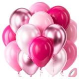 Bezente Pink Balloons Set,60pcs 12 inch Metallic Pearl Pink, Hot & Pastel Pink Latex Balloons Kit for Birthday,Wedding,Baby Shower,Princess Theme Party Decorations - Retail: $7