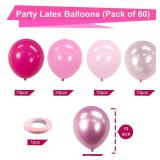 Bezente Pink Balloons Set,60pcs 12 inch Metallic Pearl Pink, Hot & Pastel Pink Latex Balloons Kit for Birthday,Wedding,Baby Shower,Princess Theme Party Decorations - Retail: $7